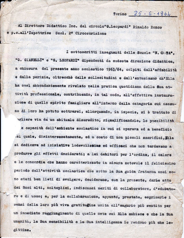lettera insegnanti circolo didattico Leopardi al Direttore Rinaldo Ronco.1